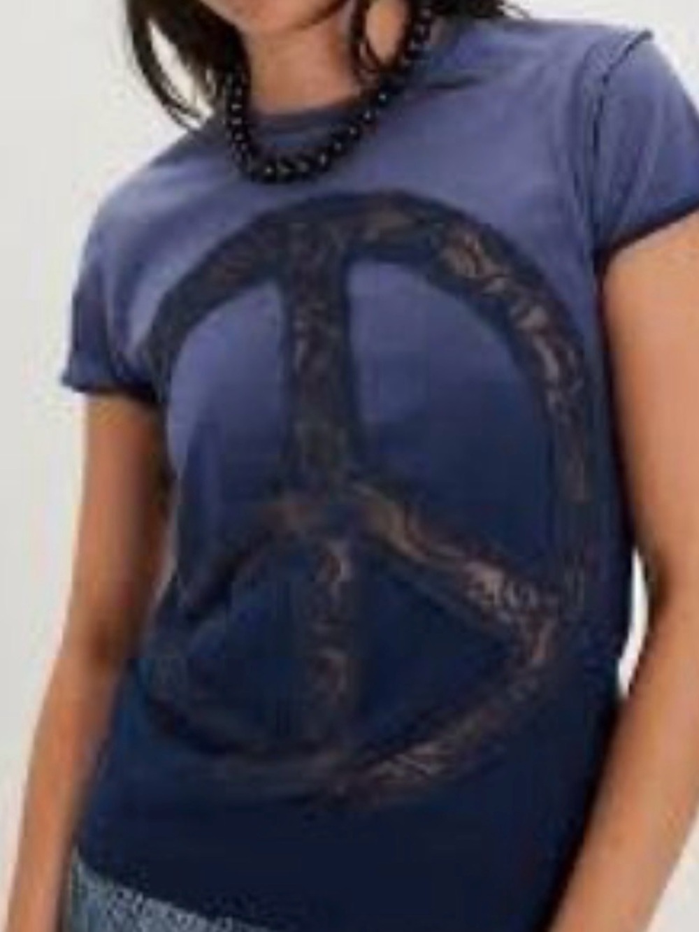Free People Tricia Fix Navy Love Lace Tee